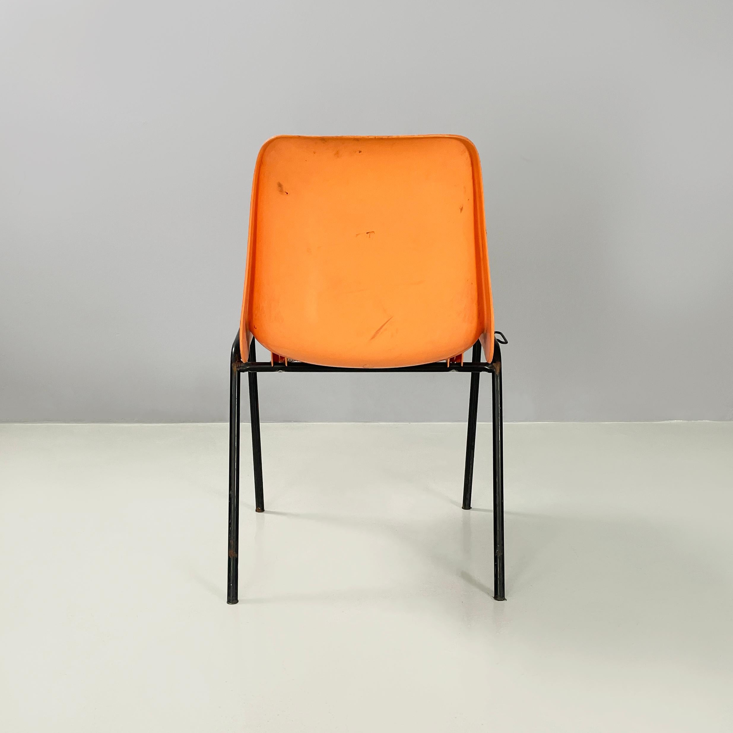 Contemporary Italian modern Stackable chairs in orange plastic and black metal, 2001 For Sale