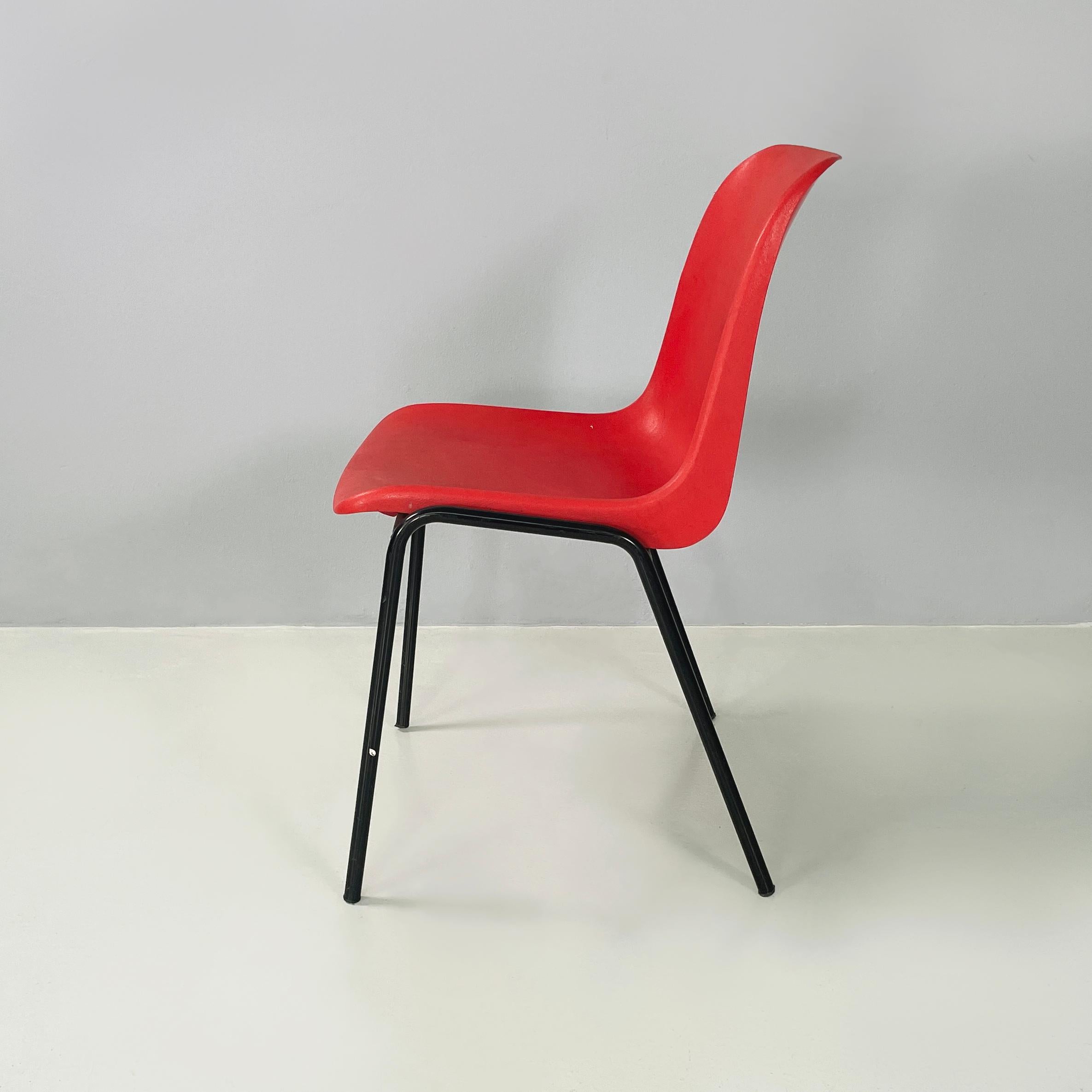 Modern Italian modern Stackable chairs in red plastic and black metal, 2000 For Sale
