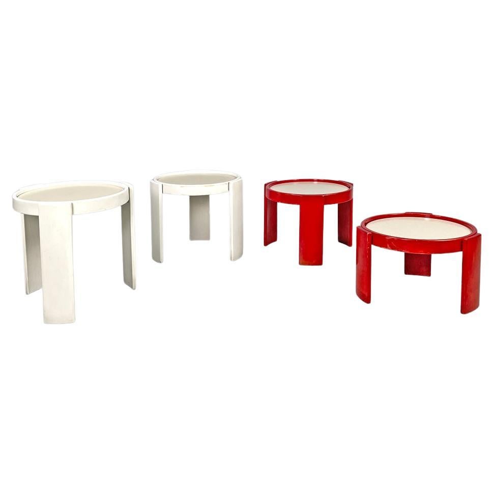 Italienischer moderner stapelbarer rot-weißer Couchtisch 780/783 Frattini Cassina, 1970er Jahre