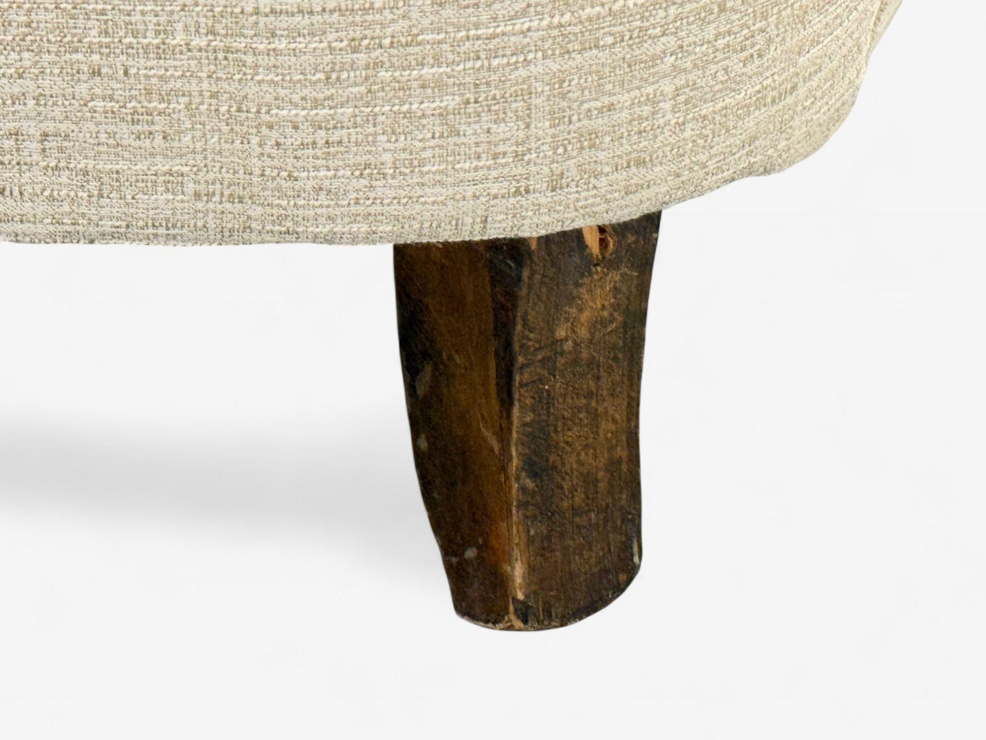Italian Modern, Stained Wood, Beige Tweed Fabric, Club Chairs, Italy, 1940s For Sale 7