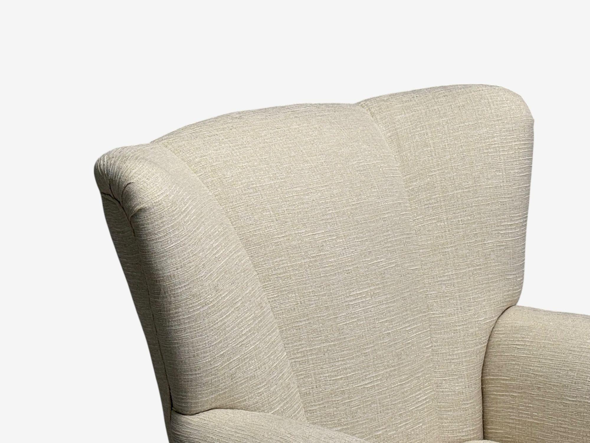 Italian Modern, Stained Wood, Beige Tweed Fabric, Club Chairs, Italy, 1940s For Sale 1