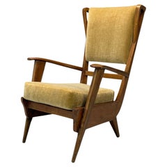 Sedia da salotto moderna italiana, legno macchiato, mohair color cammello, Italia, anni '50