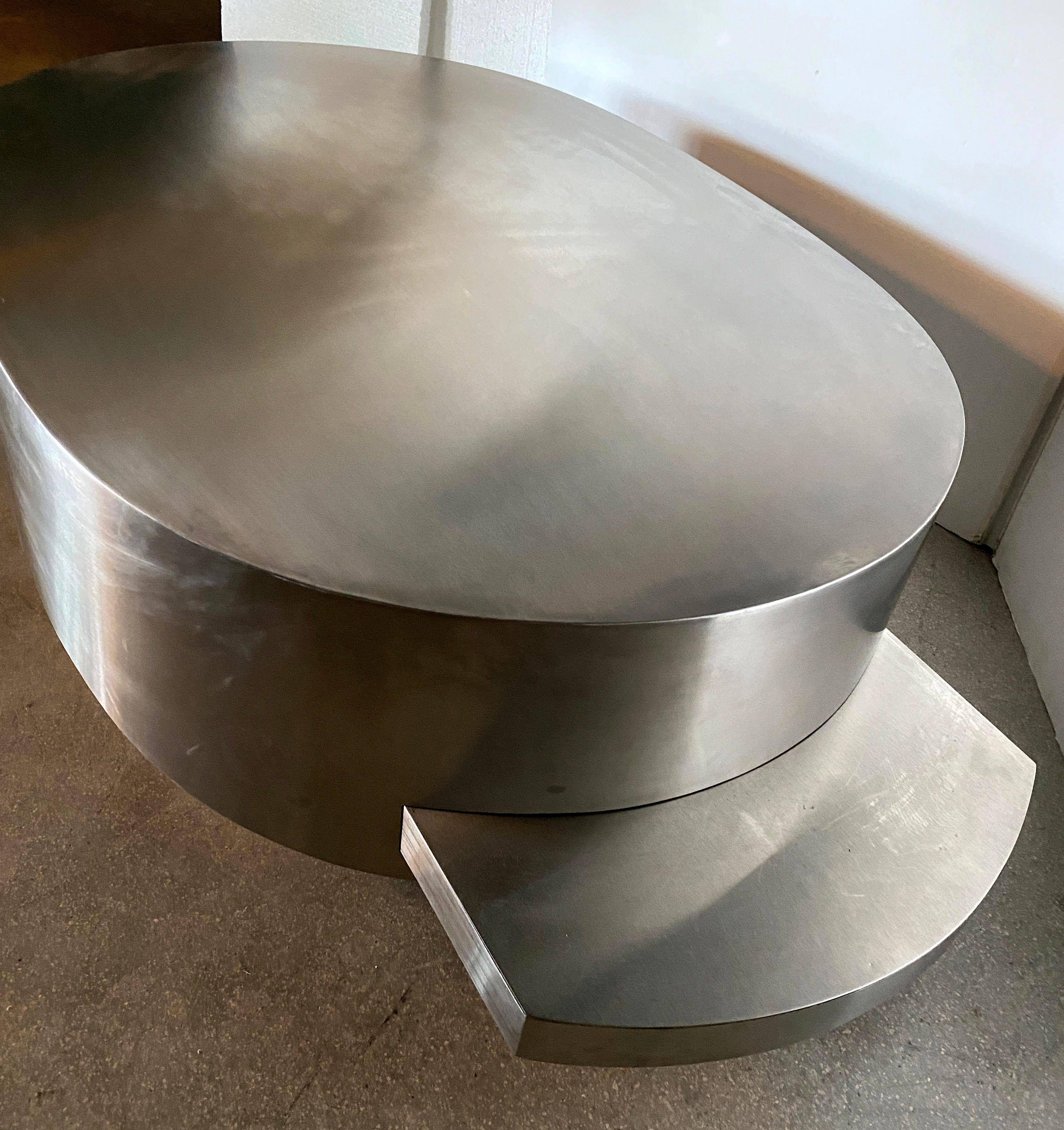 Late 20th Century Italian Modern Stainless Low Table w/ Retractable Slides, Attr. Gabriella Crespi