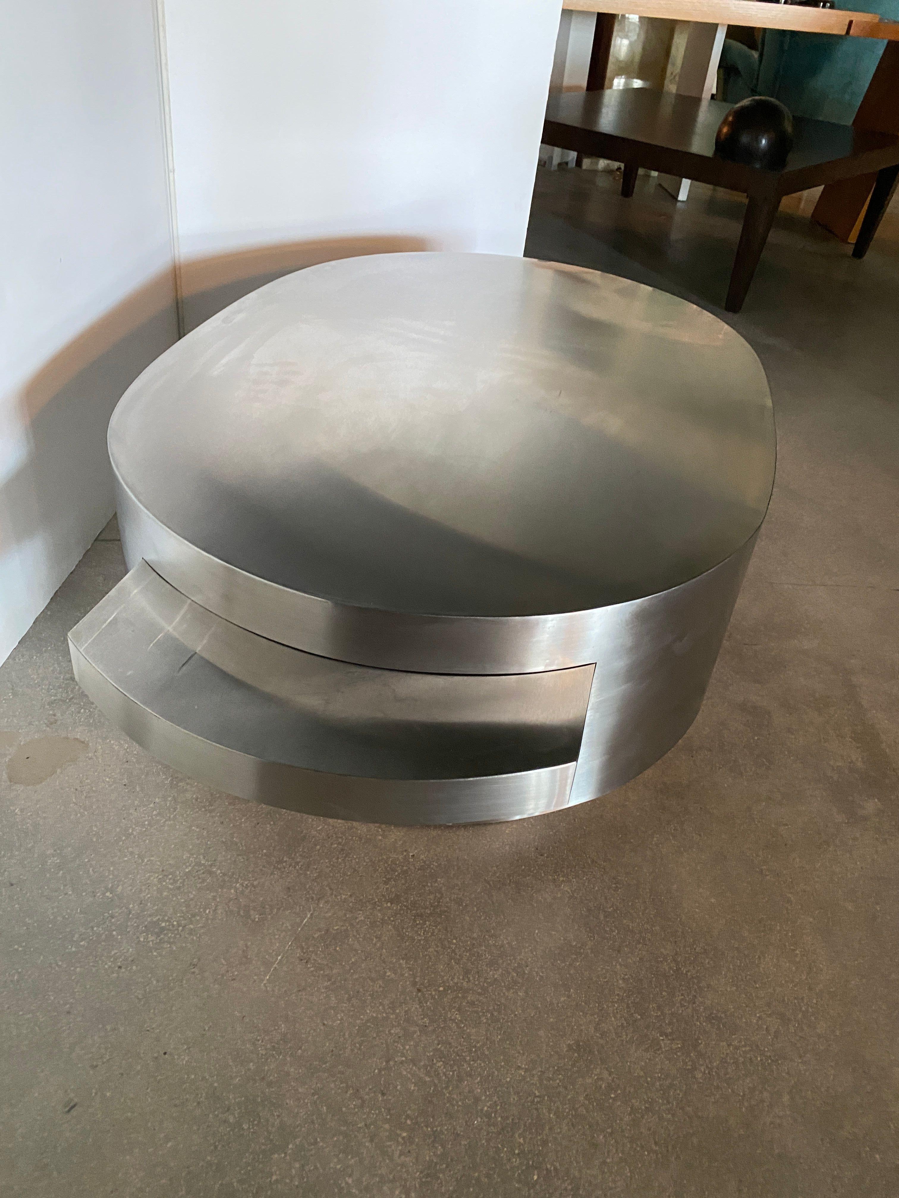 Stainless Steel Italian Modern Stainless Low Table w/ Retractable Slides, Attr. Gabriella Crespi