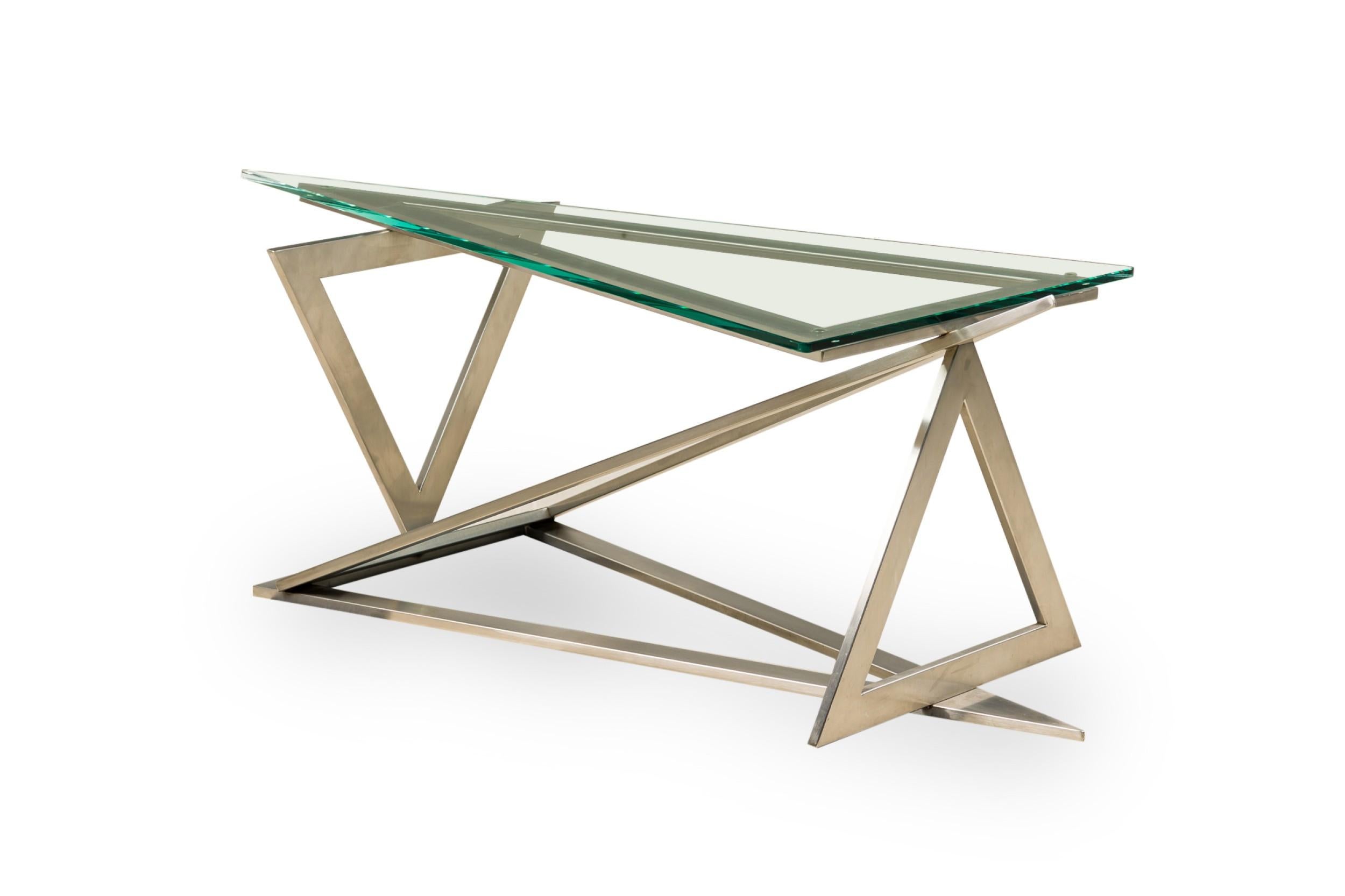 Mid-Century Modern Table moderne italienne en acier inoxydable et verre attribuée à Giovanni Offredi en vente