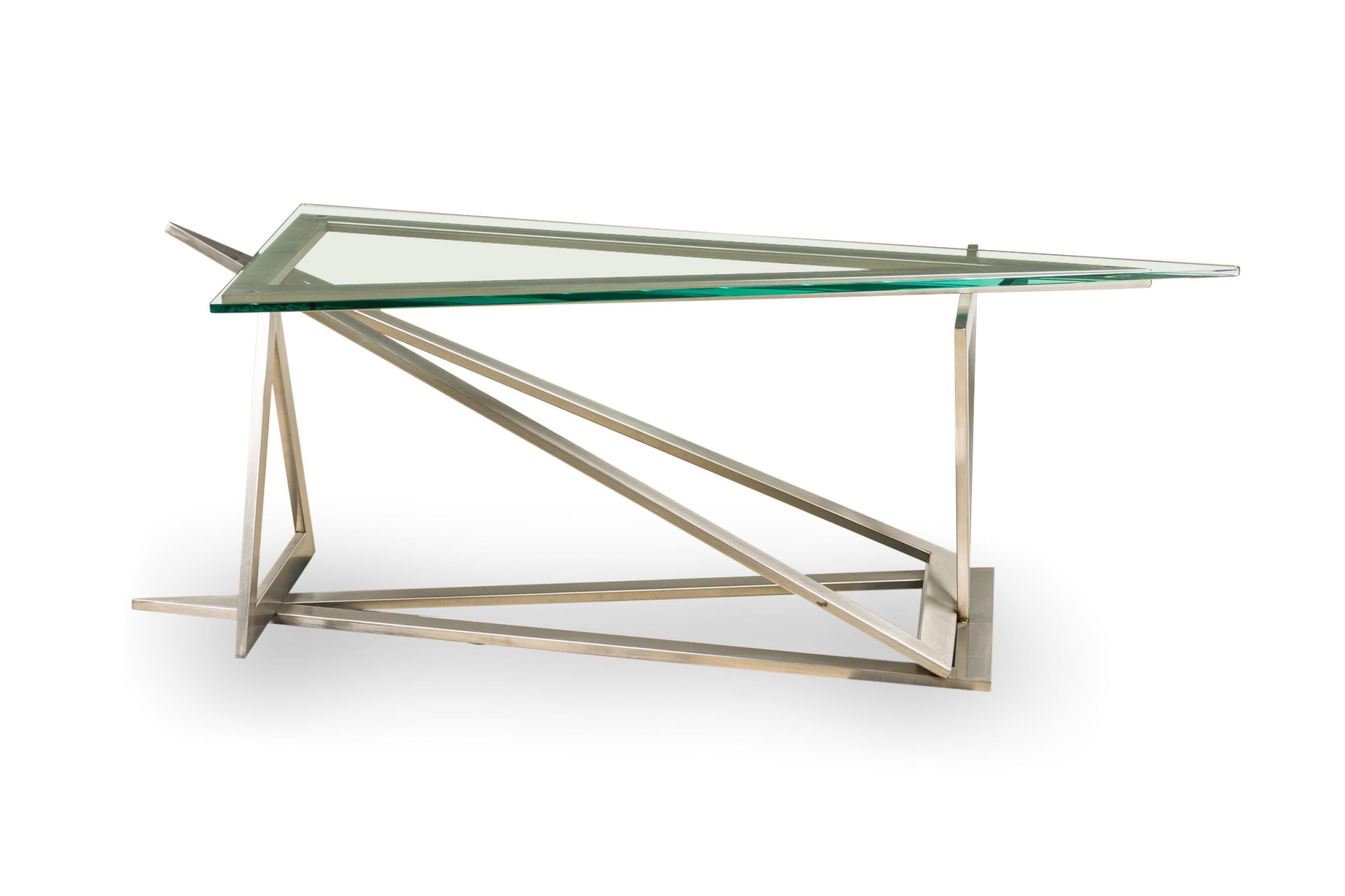 20ième siècle Table moderne italienne en acier inoxydable et verre attribuée à Giovanni Offredi en vente