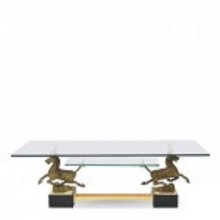 Italian Modern Stallion Motif Glass Top Low Table, Paolo Buffa, 1950s In Good Condition For Sale In Queens, NY