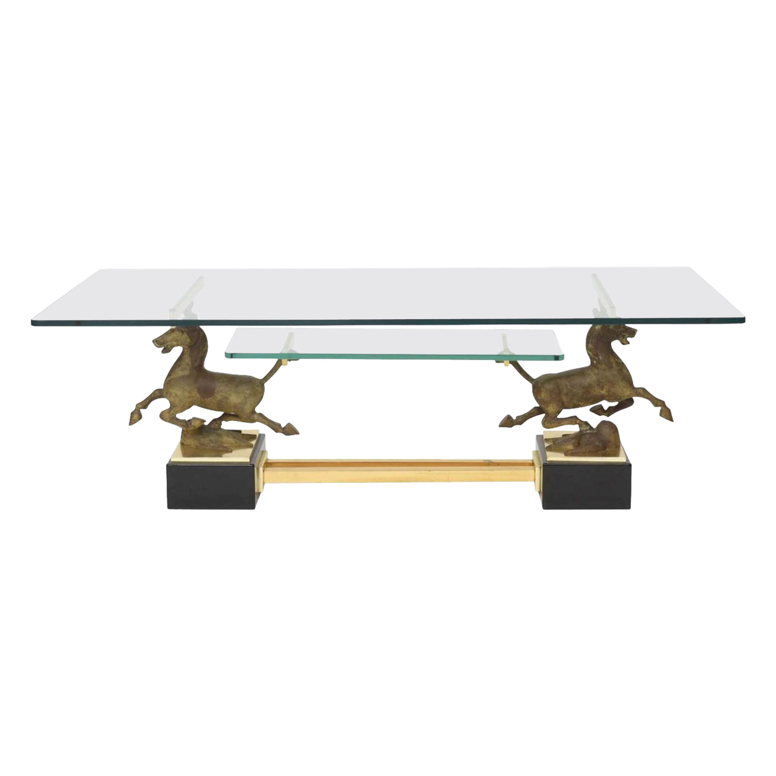 Italian Modern Stallion Motif Glass Top Low Table, Paolo Buffa, 1950s For Sale