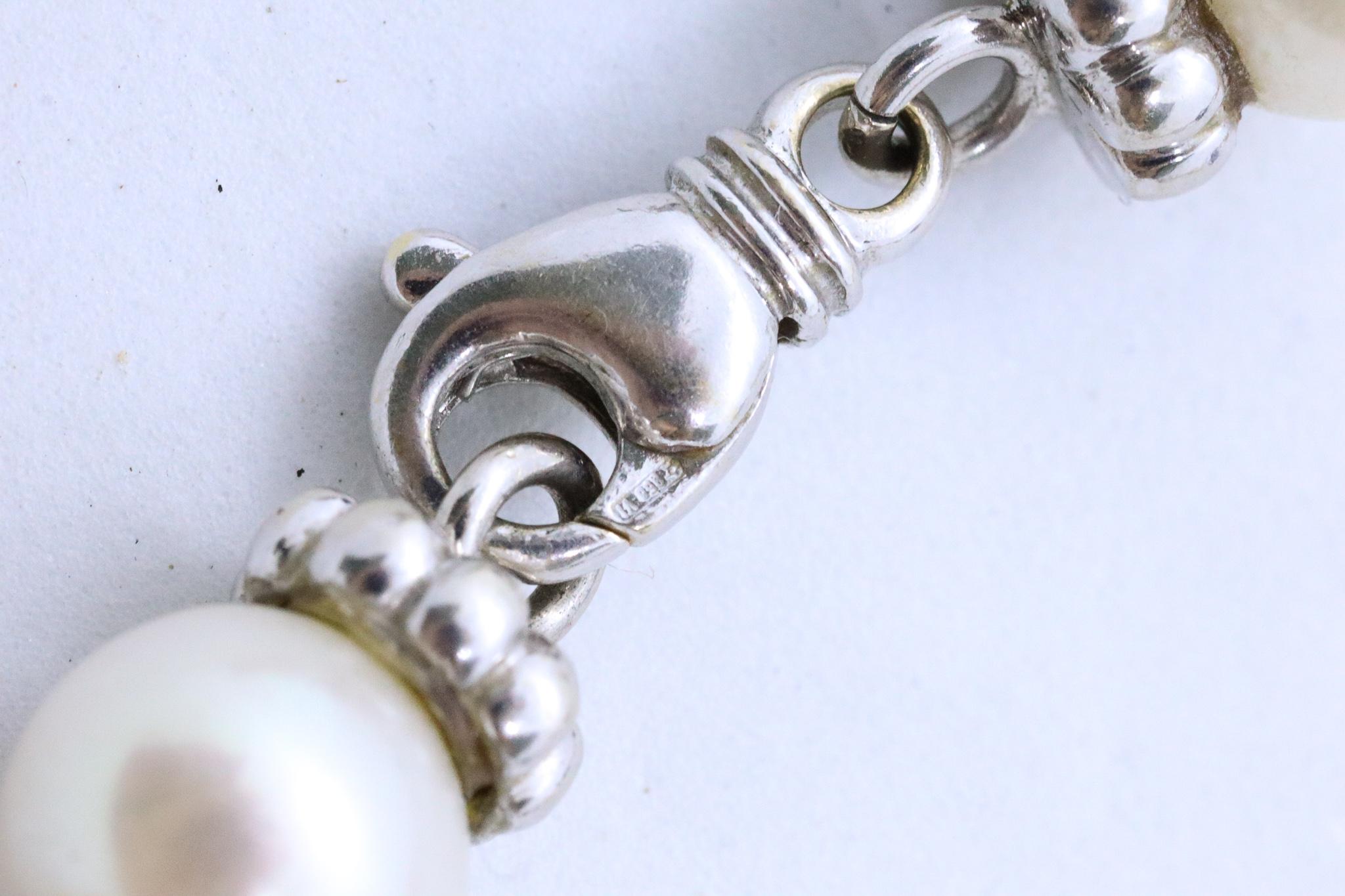 Bead Italian Modern Stations Necklace In 14Kt White Gold With Black And White Pearls For Sale