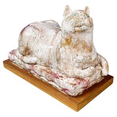 Italian Modern Statue of Cat in Red and White Terracotta by M. Moretto, 1980s
