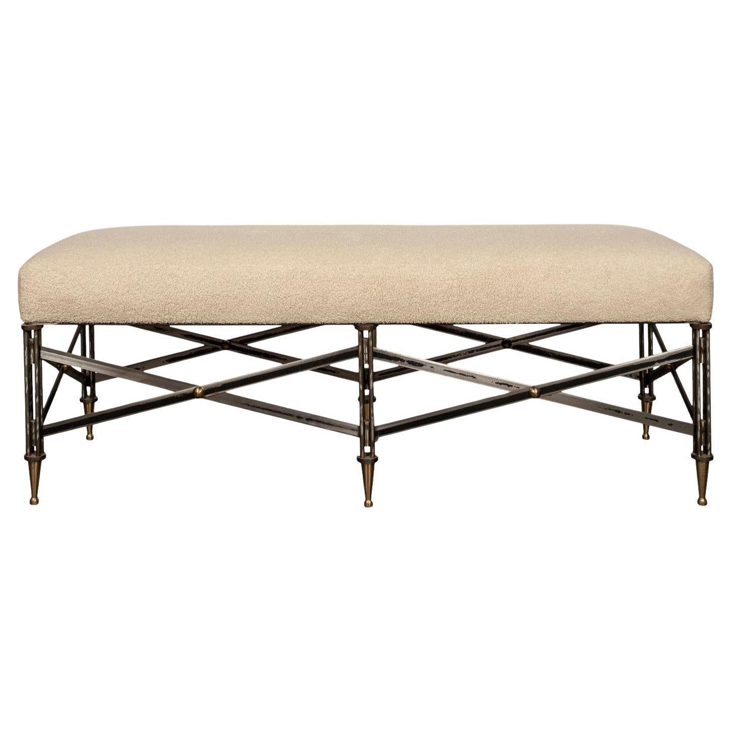 Italian Modern Black Steel and Brass Upholstered Benches For Sale at 1stDibs