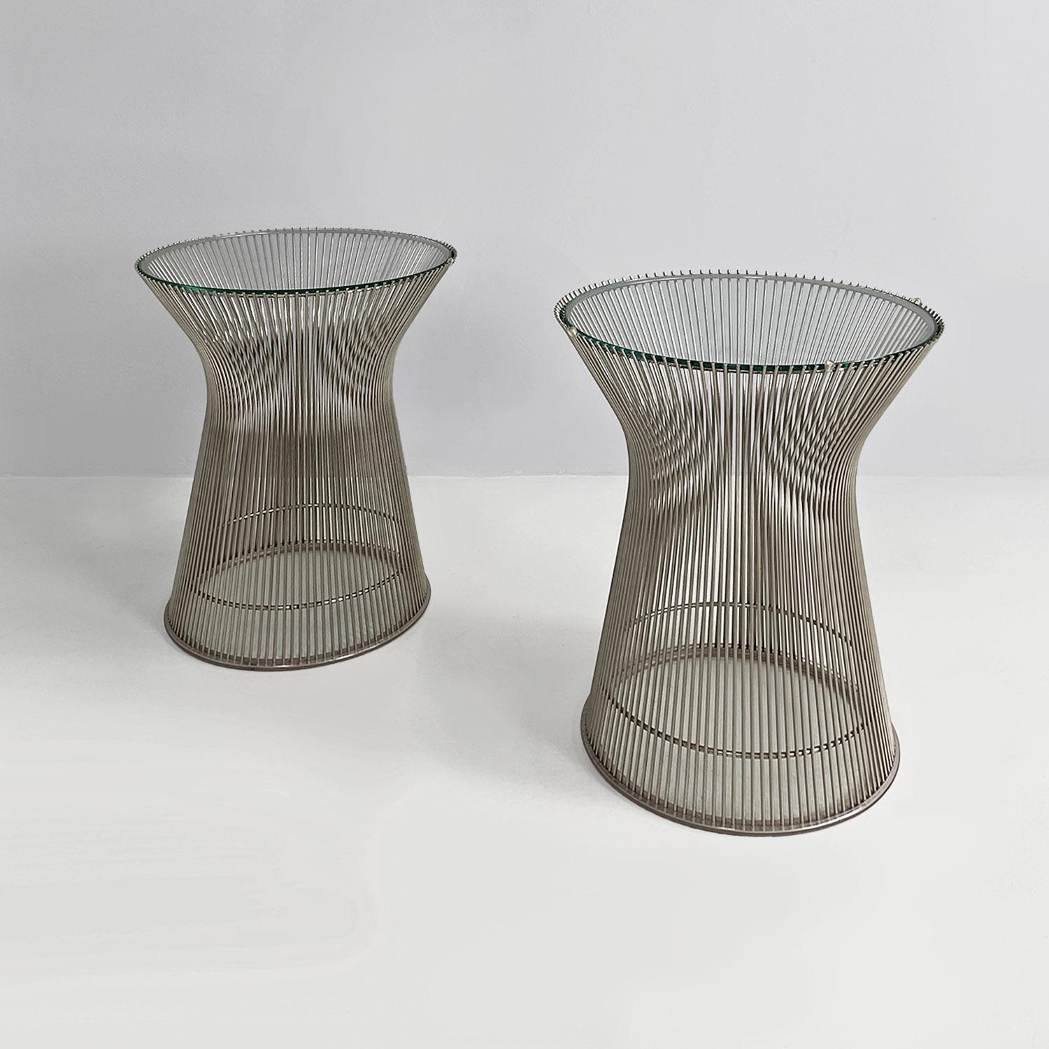 Modern American modern steel and crystal side tables by Warren Platner for Knoll, 1966 For Sale