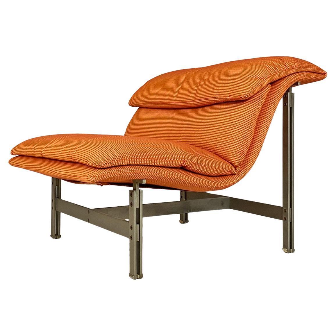 Italian modern steel and fabric Wave armchair by Giovanni Offredi, Saporiti 1974 For Sale