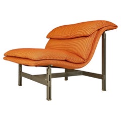 Vintage Italian modern steel and fabric Wave armchair by Giovanni Offredi, Saporiti 1974