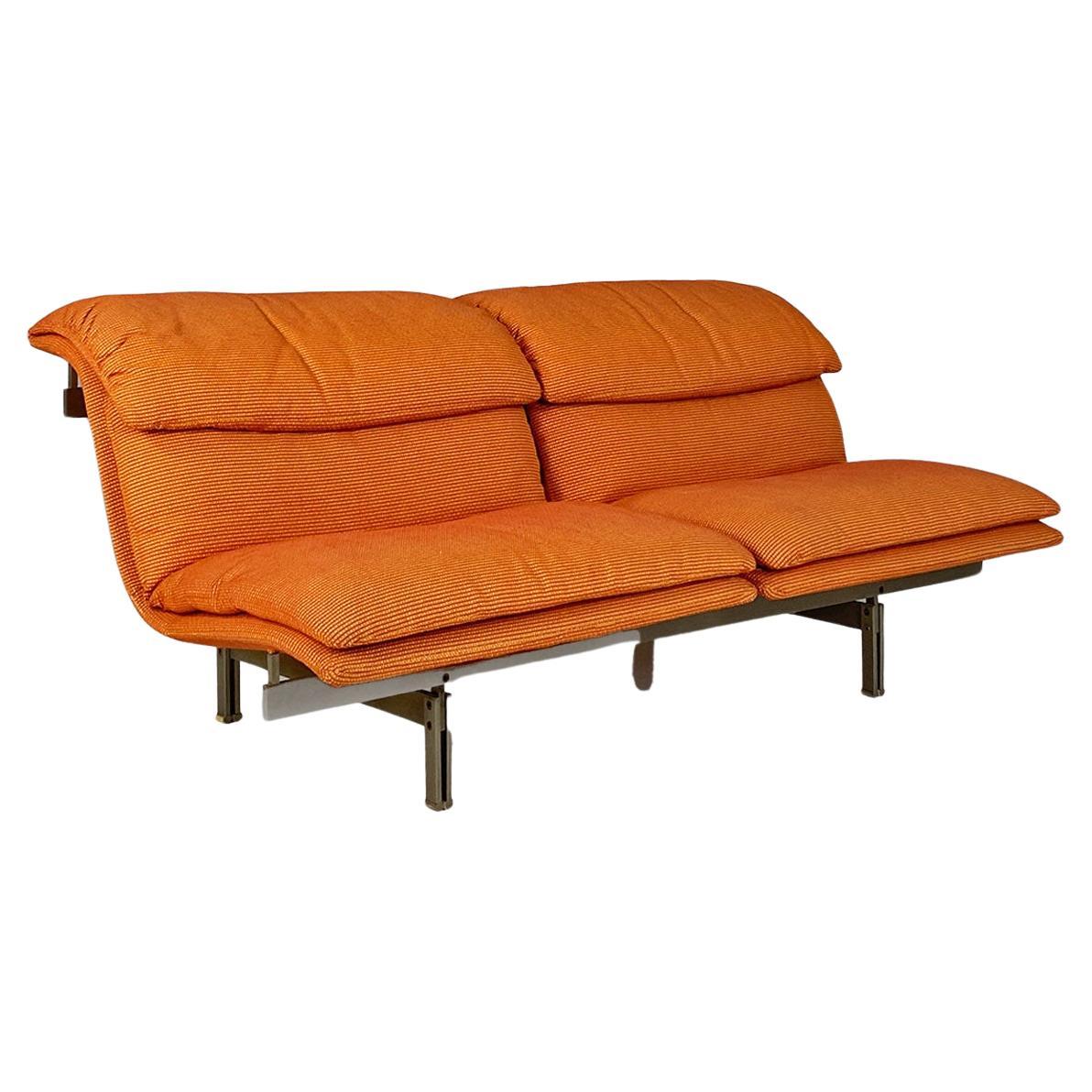 Italian modern steel and fabric Wave sofa by Giovanni Offredi, Saporiti 1974 For Sale