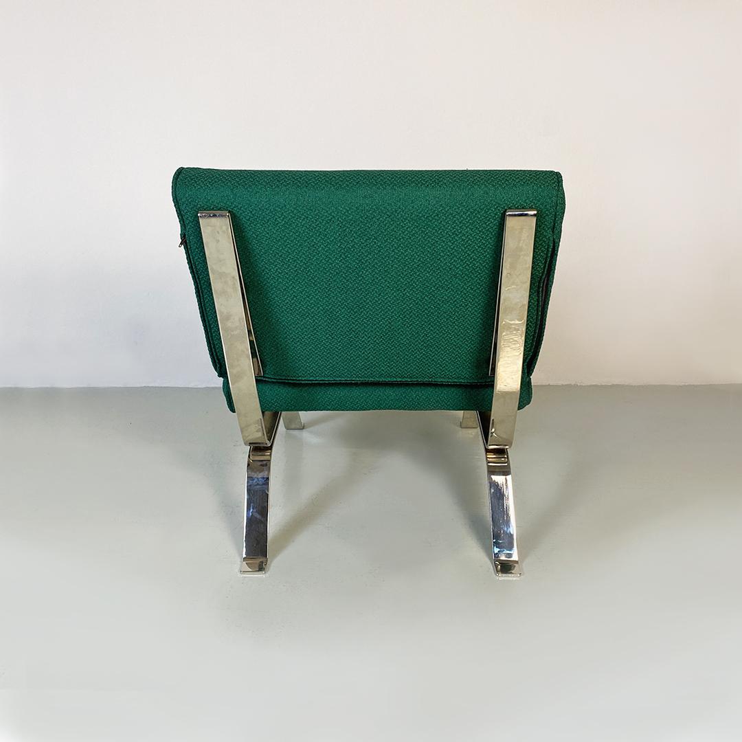 Italian Modern Steel and Green Cotton Armchairs, Gastone Rinaldi for RIMA, 1970s For Sale 7