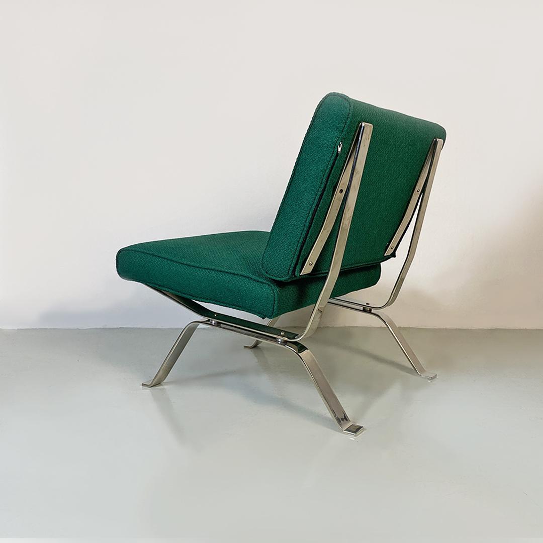 Italian Modern Steel and Green Cotton Armchairs, Gastone Rinaldi for RIMA, 1970s For Sale 8