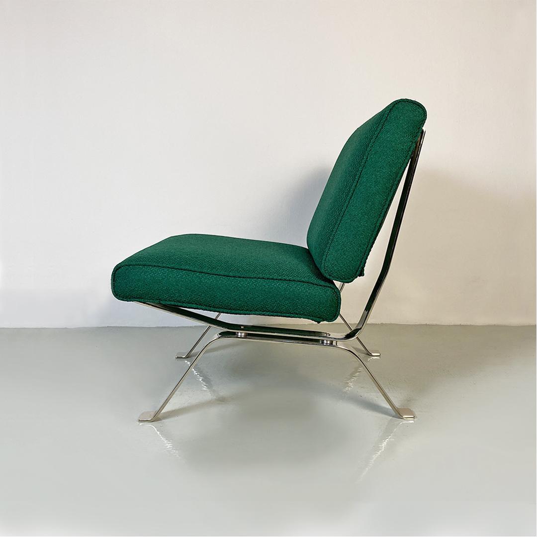 Italian Modern Steel and Green Cotton Armchairs, Gastone Rinaldi for RIMA, 1970s For Sale 9