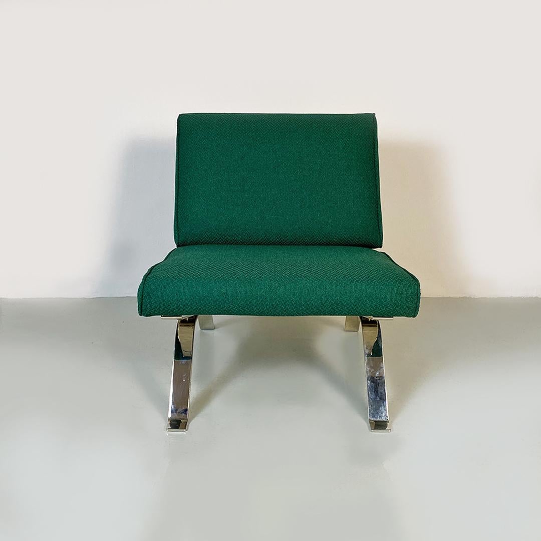 Italian Modern Steel and Green Cotton Armchairs, Gastone Rinaldi for RIMA, 1970s For Sale 10