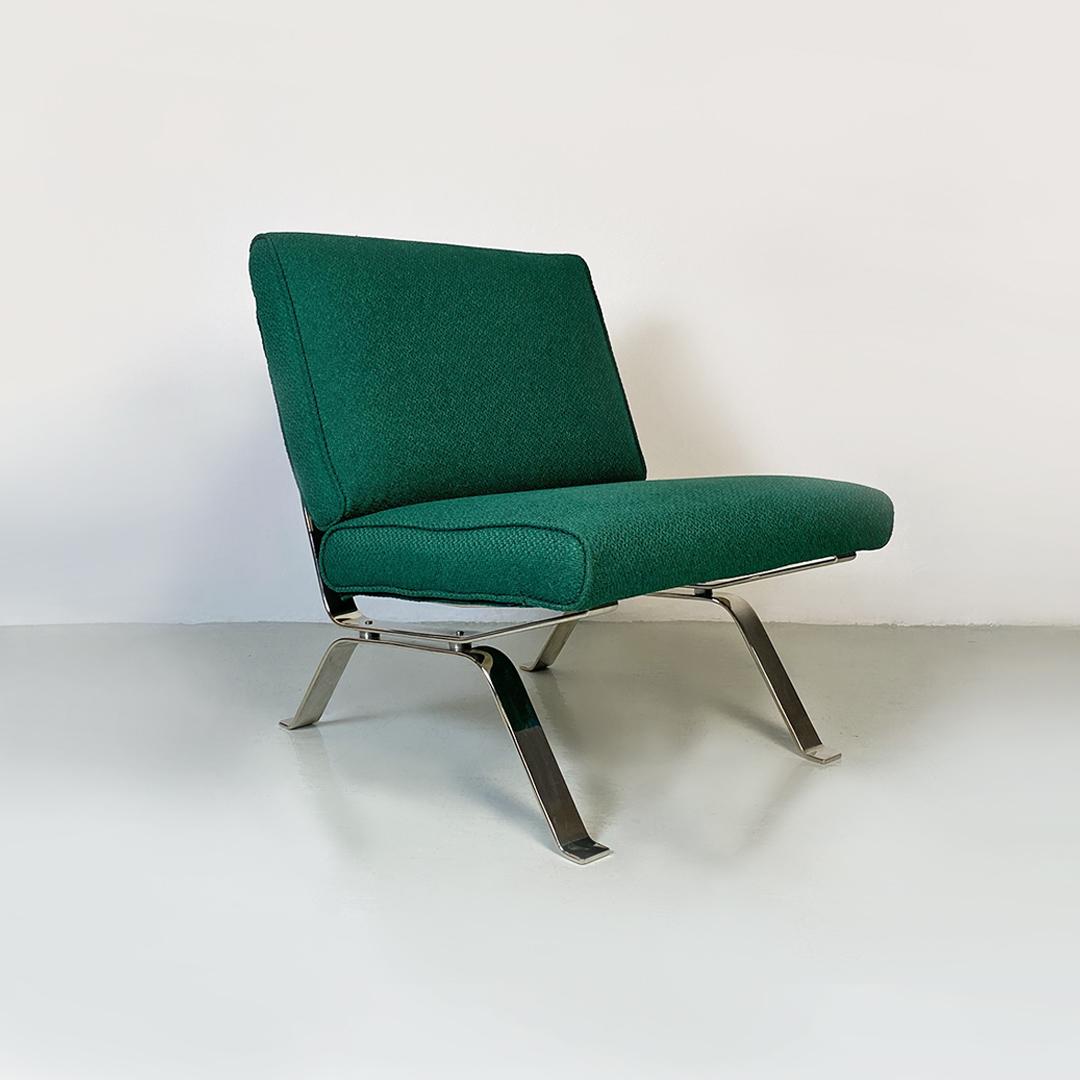 Italian Modern Steel and Green Cotton Armchairs, Gastone Rinaldi for RIMA, 1970s For Sale 12