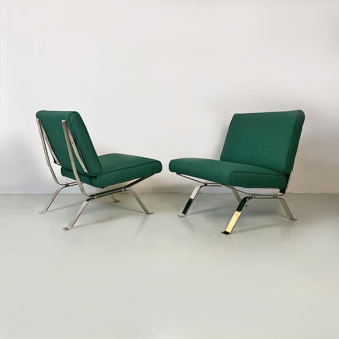 Italian Modern Steel and Green Cotton Armchairs, Gastone Rinaldi for RIMA, 1970s For Sale 13