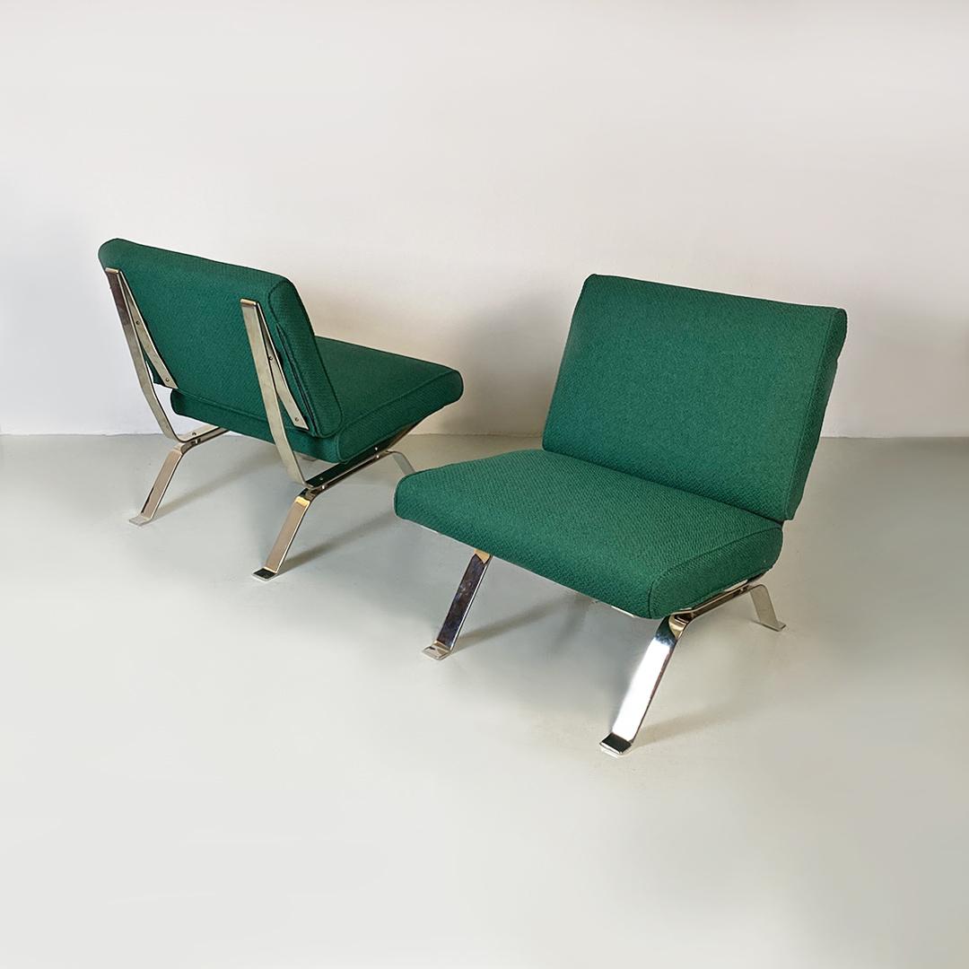 Italian Modern Steel and Green Cotton Armchairs, Gastone Rinaldi for RIMA, 1970s For Sale 14