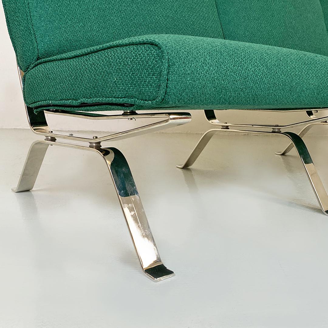 Late 20th Century Italian Modern Steel and Green Cotton Armchairs, Gastone Rinaldi for RIMA, 1970s For Sale
