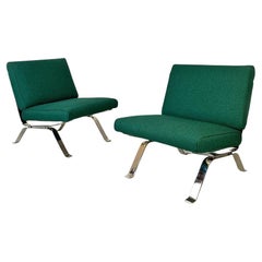 Italian Modern Steel and Green Cotton Armchairs, Gastone Rinaldi for RIMA, 1970s