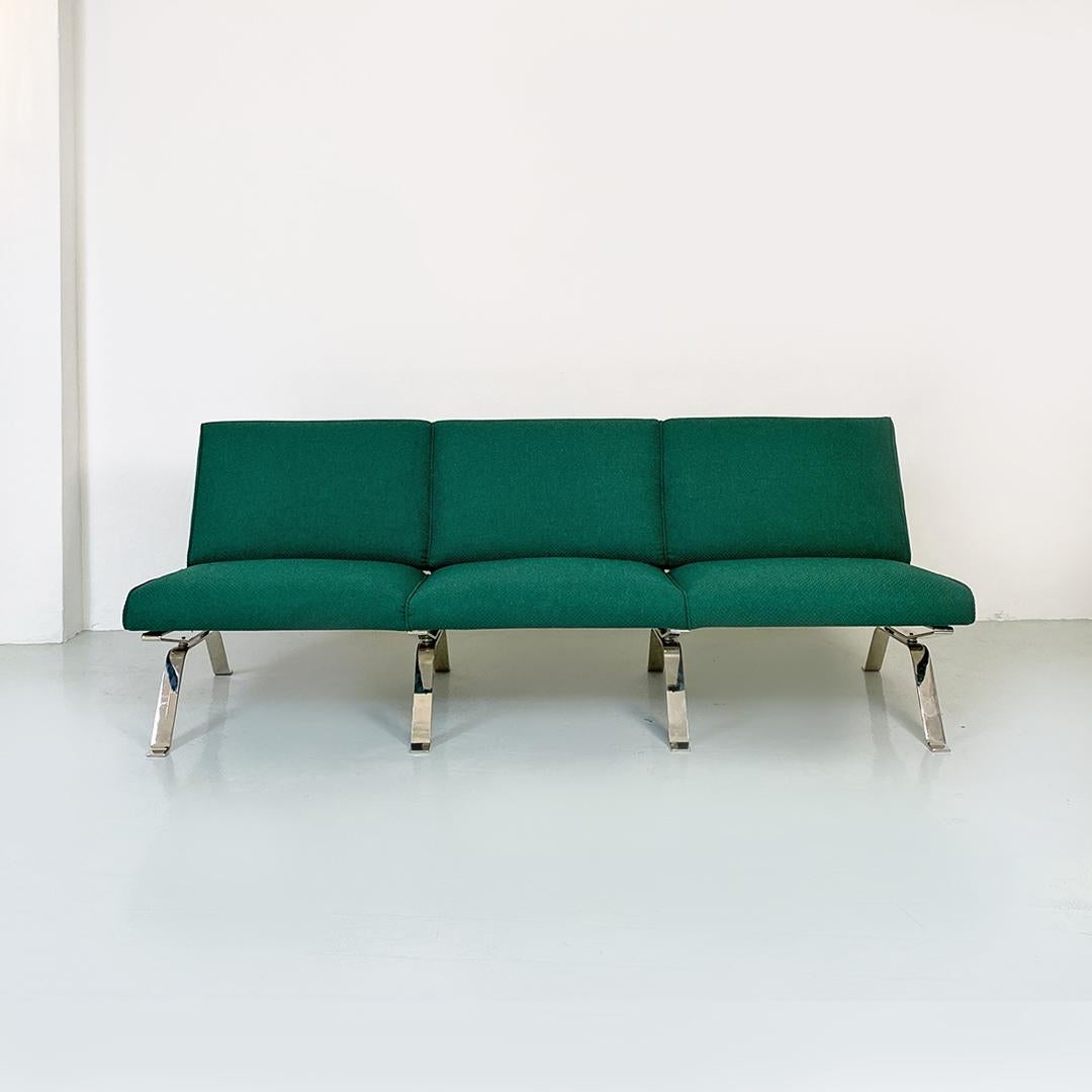 Italian modern steel structure and green cotton seat three seater sofa by Gastone Rinaldi for Rima, 1970s
Three-seater sofa, with padded seat and legs in chromed steel and covered in dark green cotton.
Project by Gastone Rinaldi for Rima from