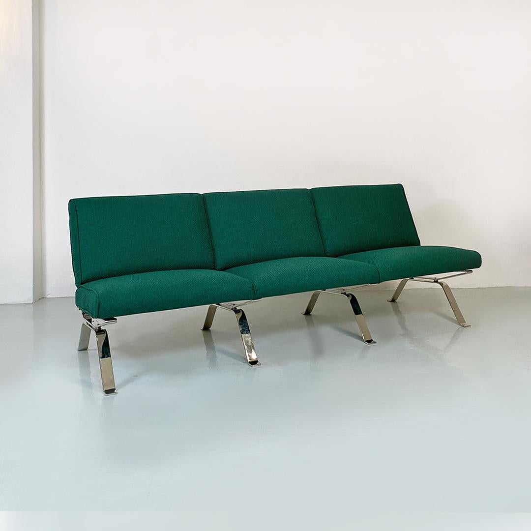 Late 20th Century Italian Modern Steel and Green Cotton Sofa by Gastone Rinaldi for RIMA, 1970s