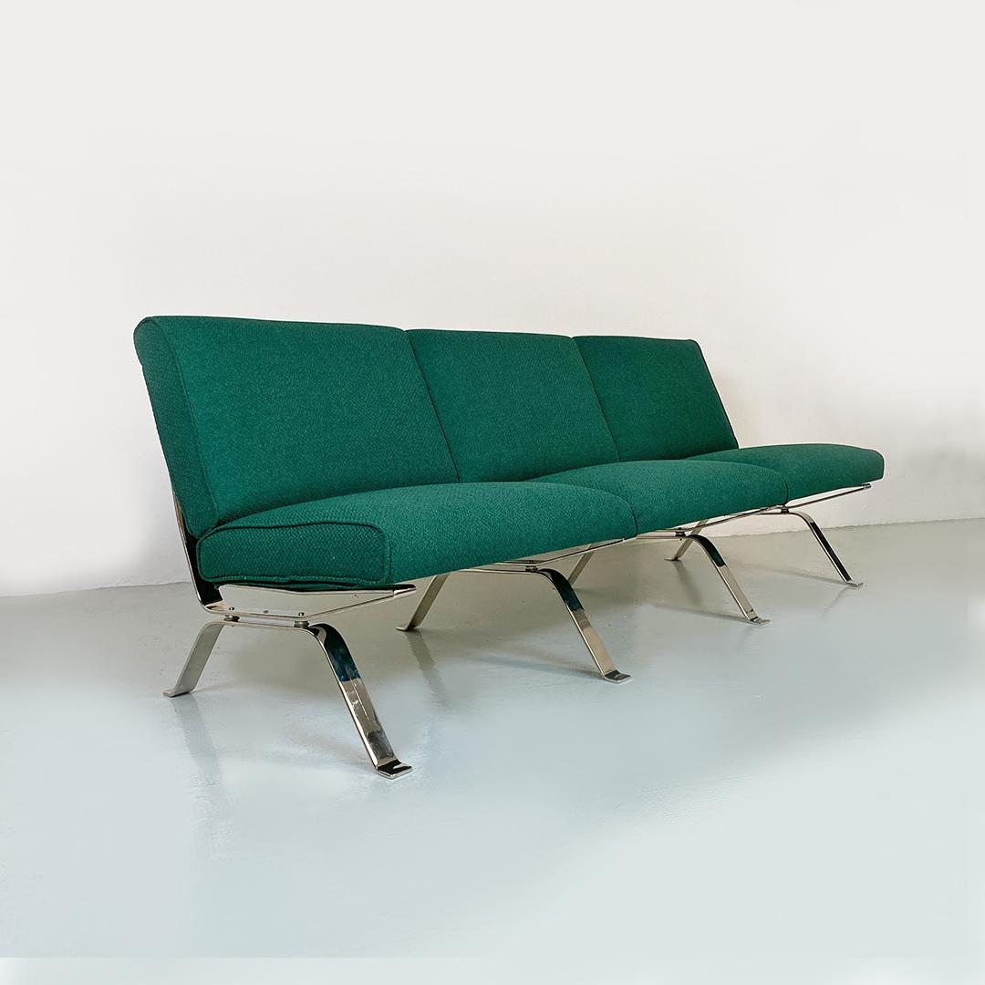 Italian Modern Steel and Green Cotton Sofa by Gastone Rinaldi for RIMA, 1970s 1