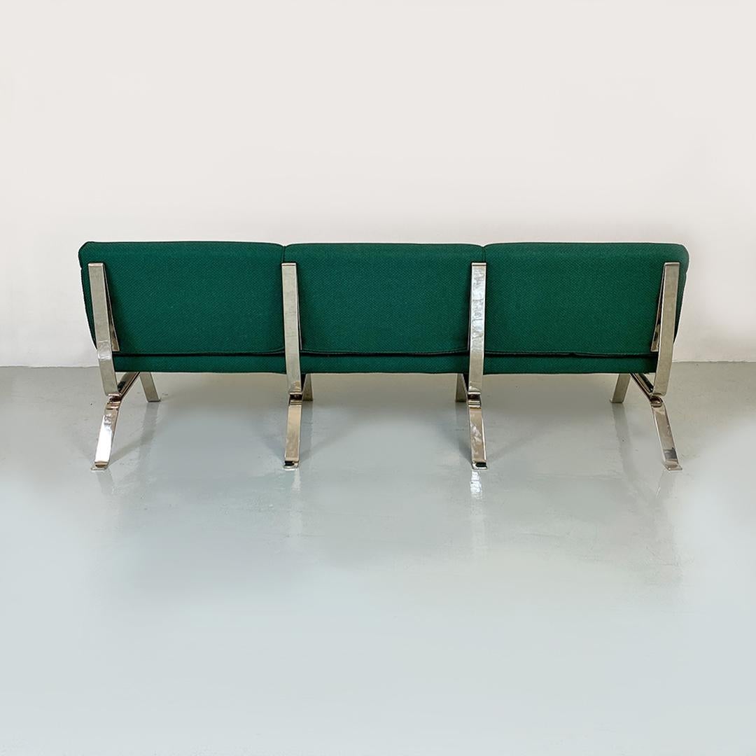 Italian Modern Steel and Green Cotton Sofa by Gastone Rinaldi for RIMA, 1970s 2