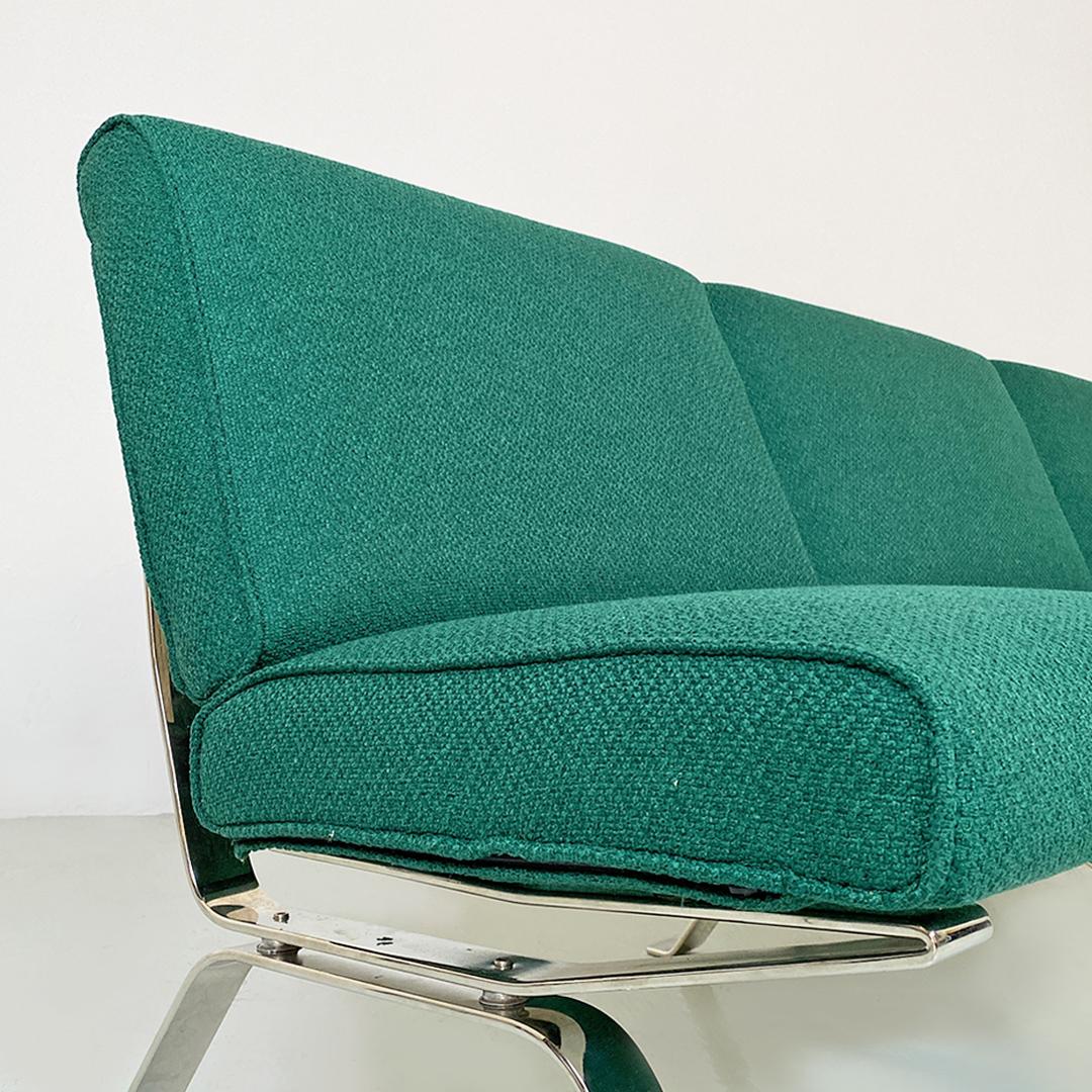 Italian Modern Steel and Green Cotton Sofa by Gastone Rinaldi for RIMA, 1970s 4