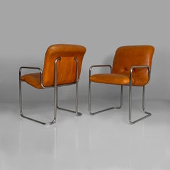 Italian modern steel and leather chairs by Guido Faleschini for 4Mariani, 1970s