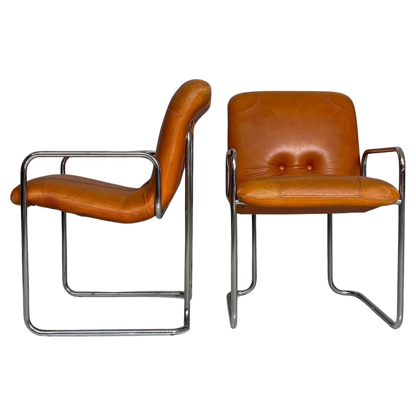 Italian modern steel and leather chairs by Guido Faleschini for 4Mariani, 1970s