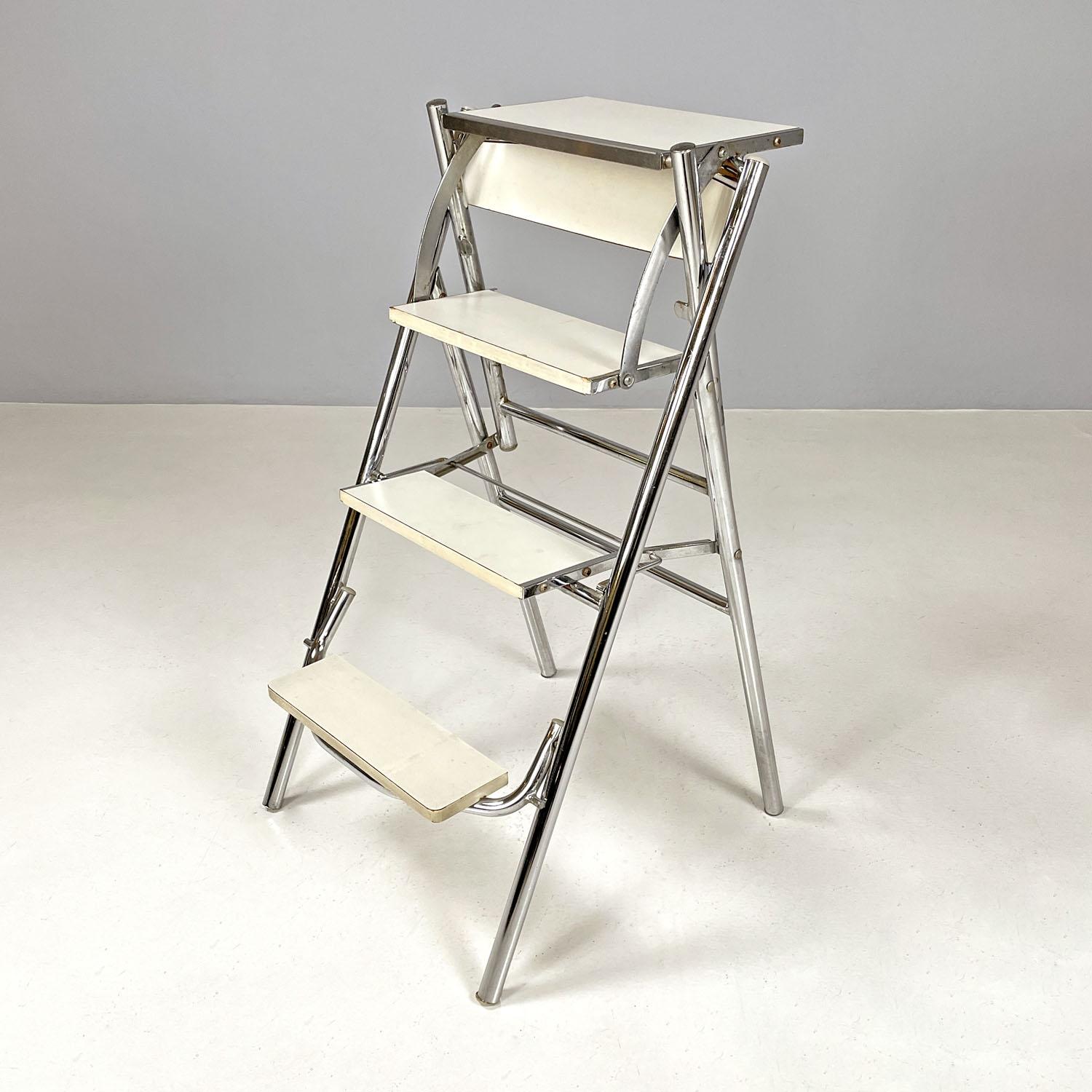 Modern Italian modern steel and white laminate chair convertible into a ladder, 1970s