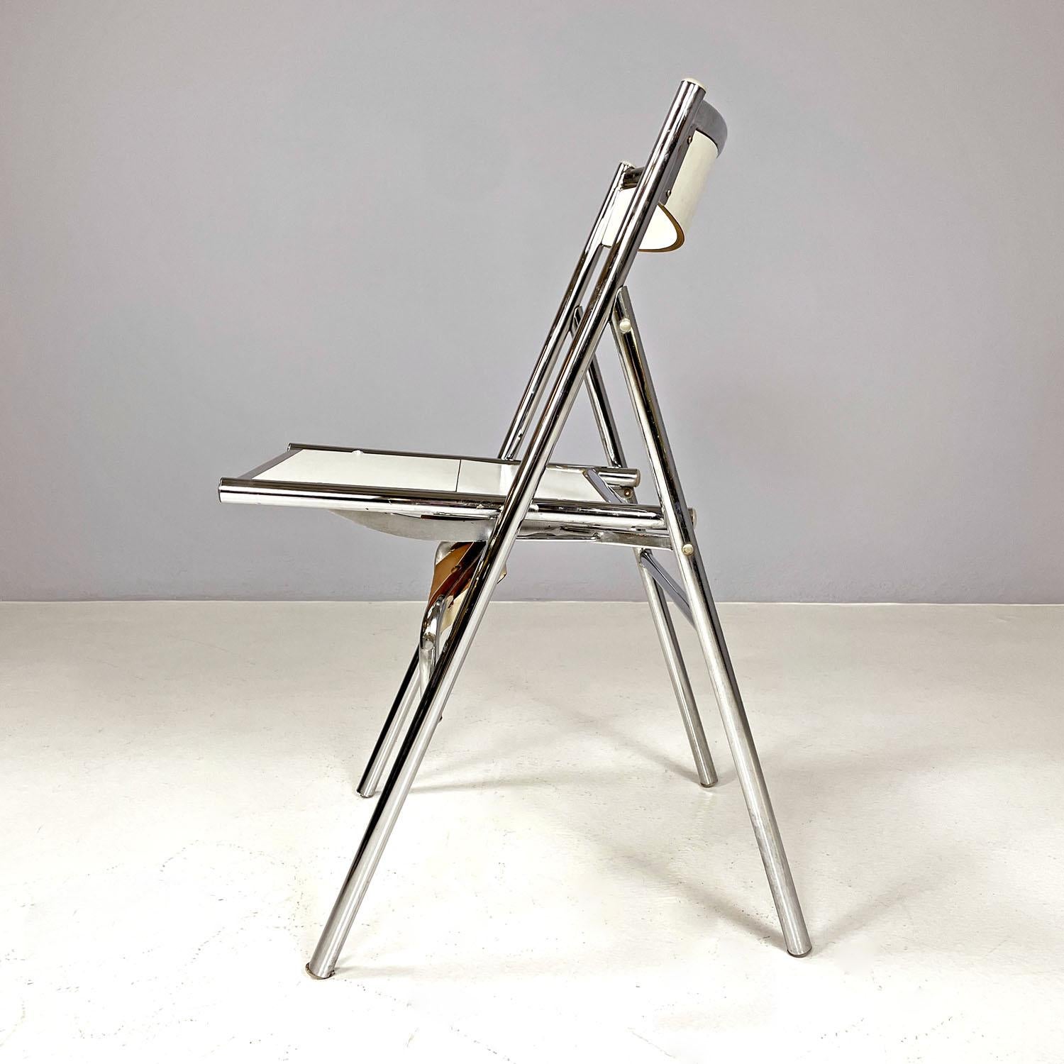 Metal Italian modern steel and white laminate chair convertible into a ladder, 1970s