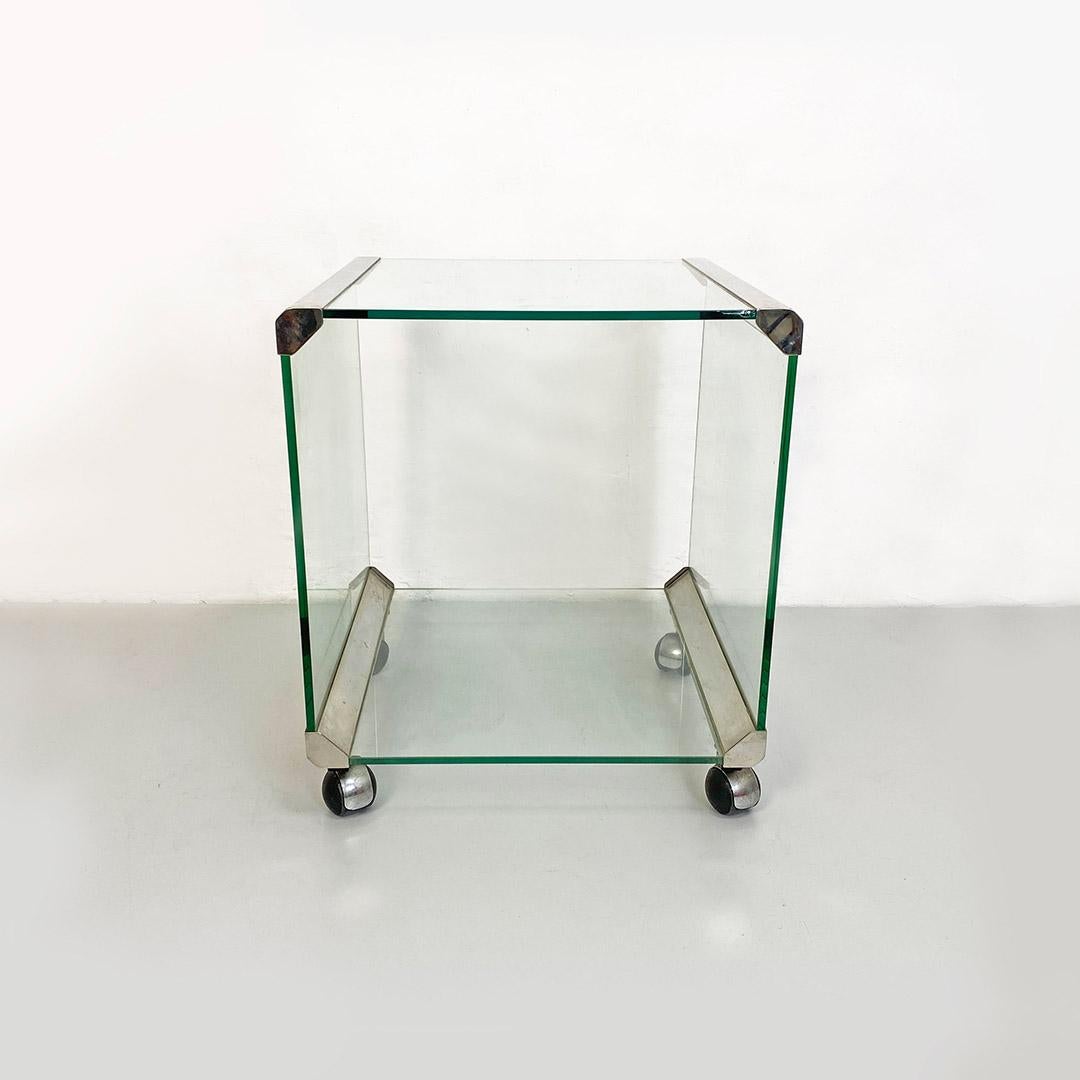 Italian Modern Steel Glass Double Shelf Coffee Table by Gallotti & Radice 1970s In Good Condition In MIlano, IT