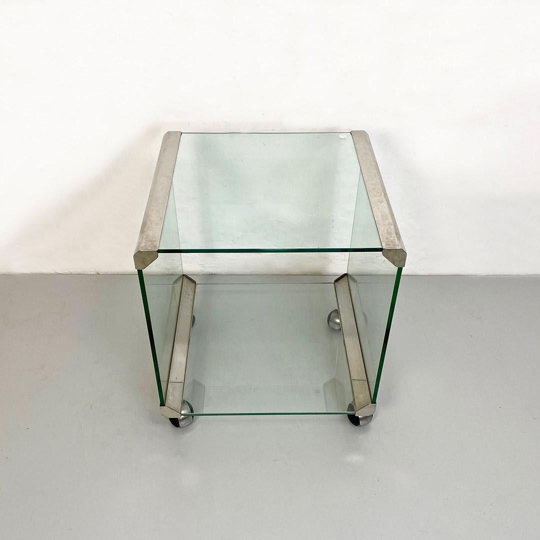 Late 20th Century Italian Modern Steel Glass Double Shelf Coffee Table by Gallotti & Radice 1970s