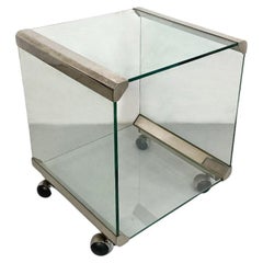 Italian Modern Steel Glass Double Shelf Coffee Table by Gallotti & Radice 1970s