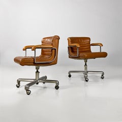Italian modern steel & leather office chairs by Ettore Sottsass, Poltronova 1970