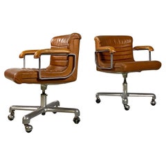 Italian modern steel 
leather office chairs by Ettore Sottsass, Poltronova 1970