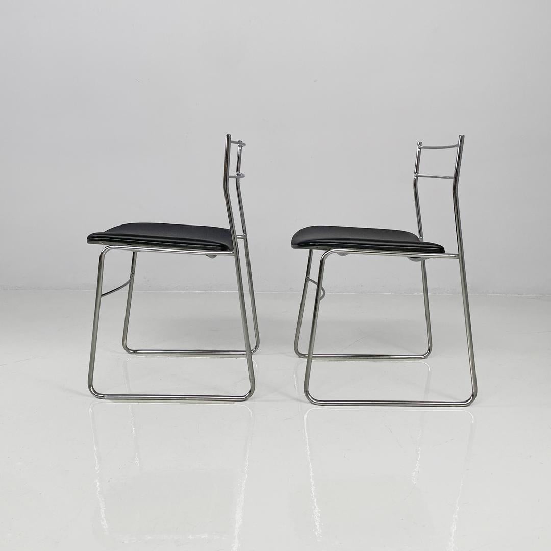 Italian modern steel rod and black leatherette chairs, 1970s For Sale 8