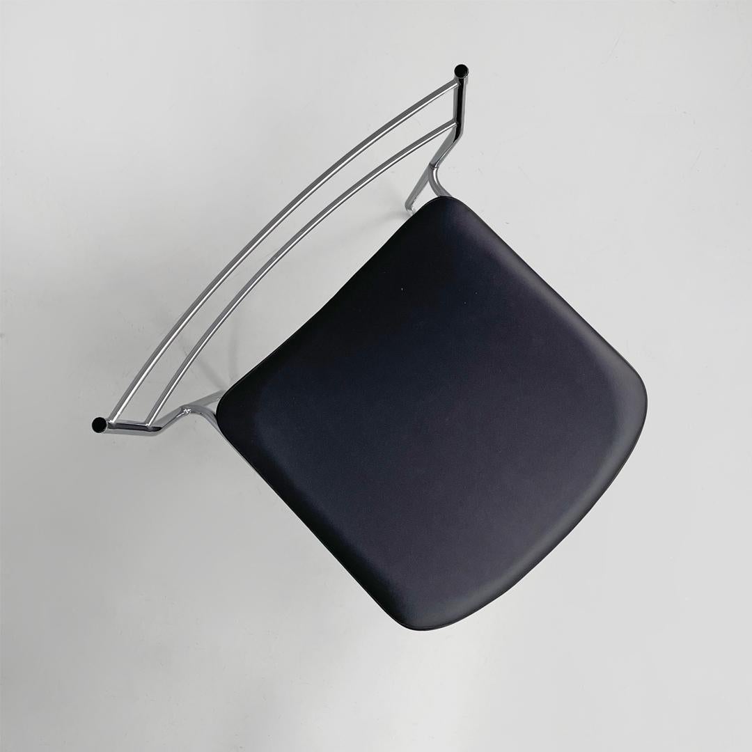 Late 20th Century Italian modern steel rod and black leatherette chairs, 1970s For Sale