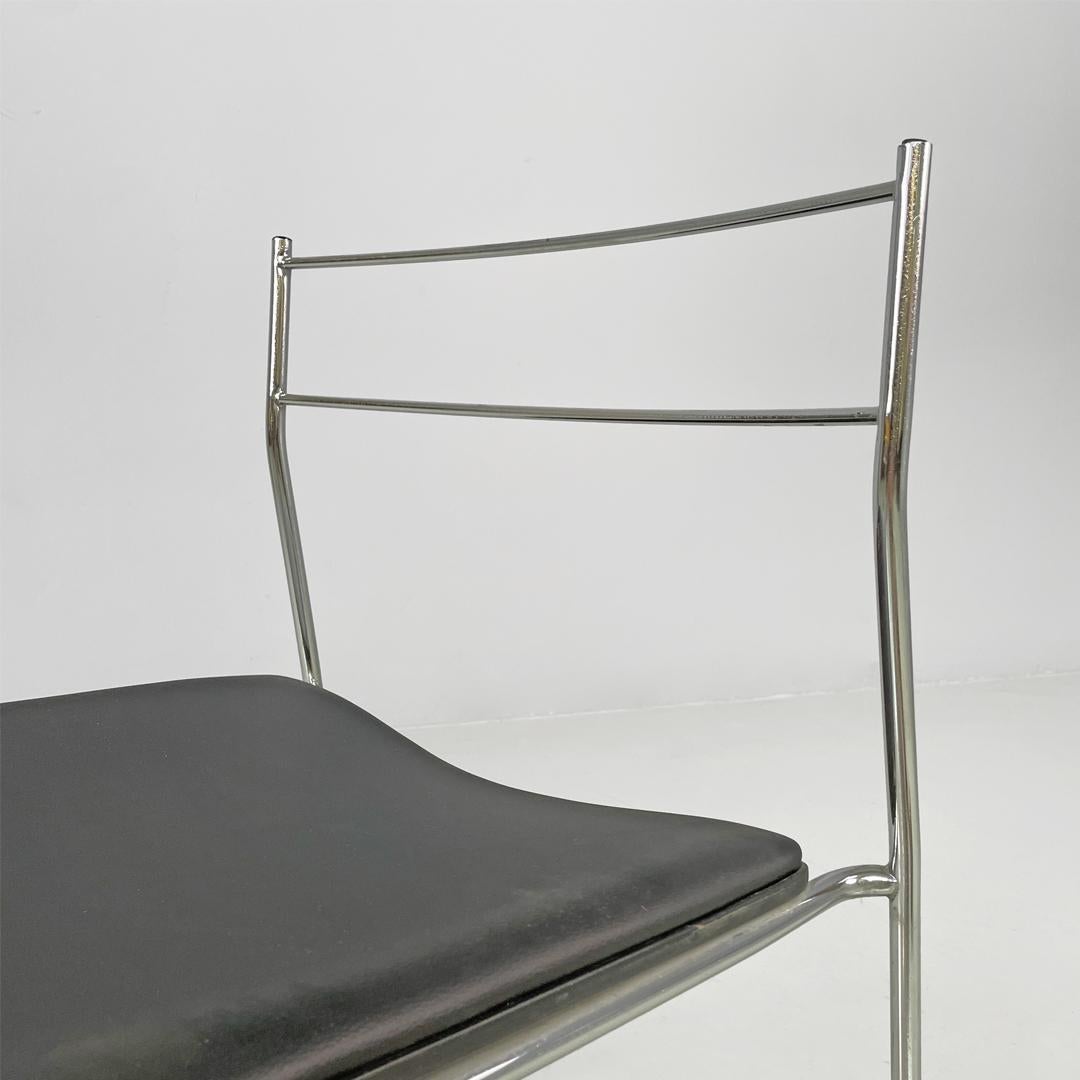 Italian modern steel rod and black leatherette chairs, 1970s For Sale 1