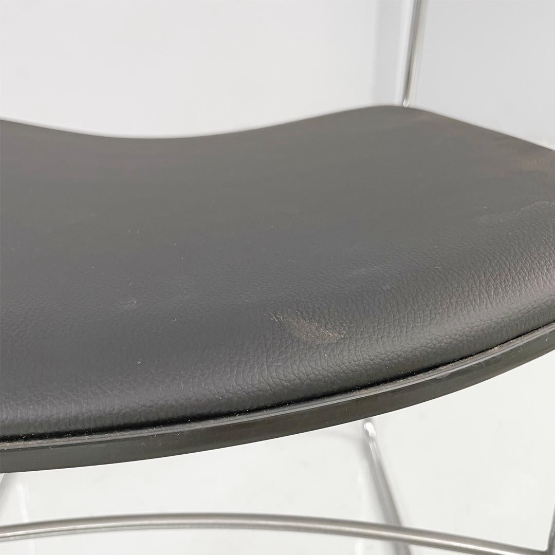 Italian modern steel rod and black leatherette chairs, 1970s For Sale 2