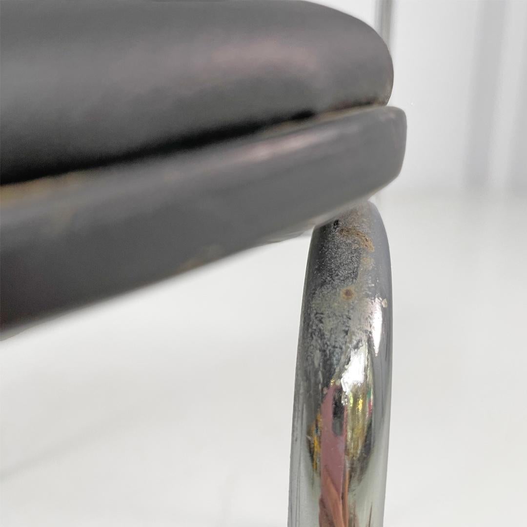 Italian modern steel rod and black leatherette chairs, 1970s For Sale 3