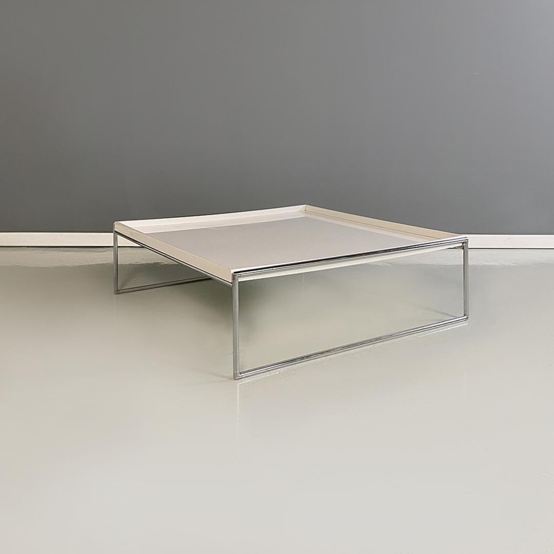 Fin du 20e siècle Table basse moderne italienne avec plateaux en acier et plastique blanc Piero Lissoni Kartell 1990 en vente