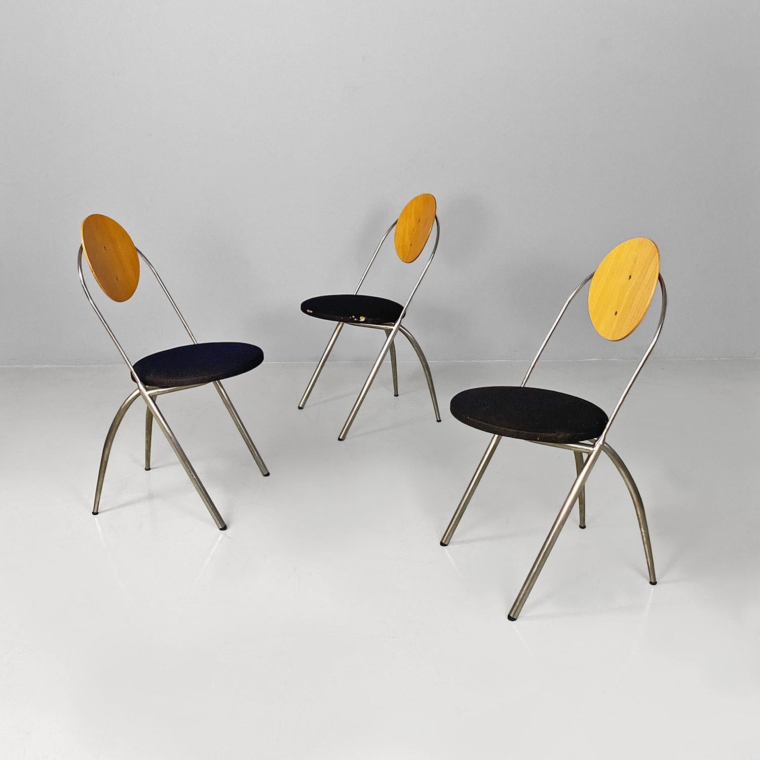 Moderne italienische Stühle aus Stahlholz und schwarzem Stoff von DDL Studio für Zero Design, 1990 im Angebot 12