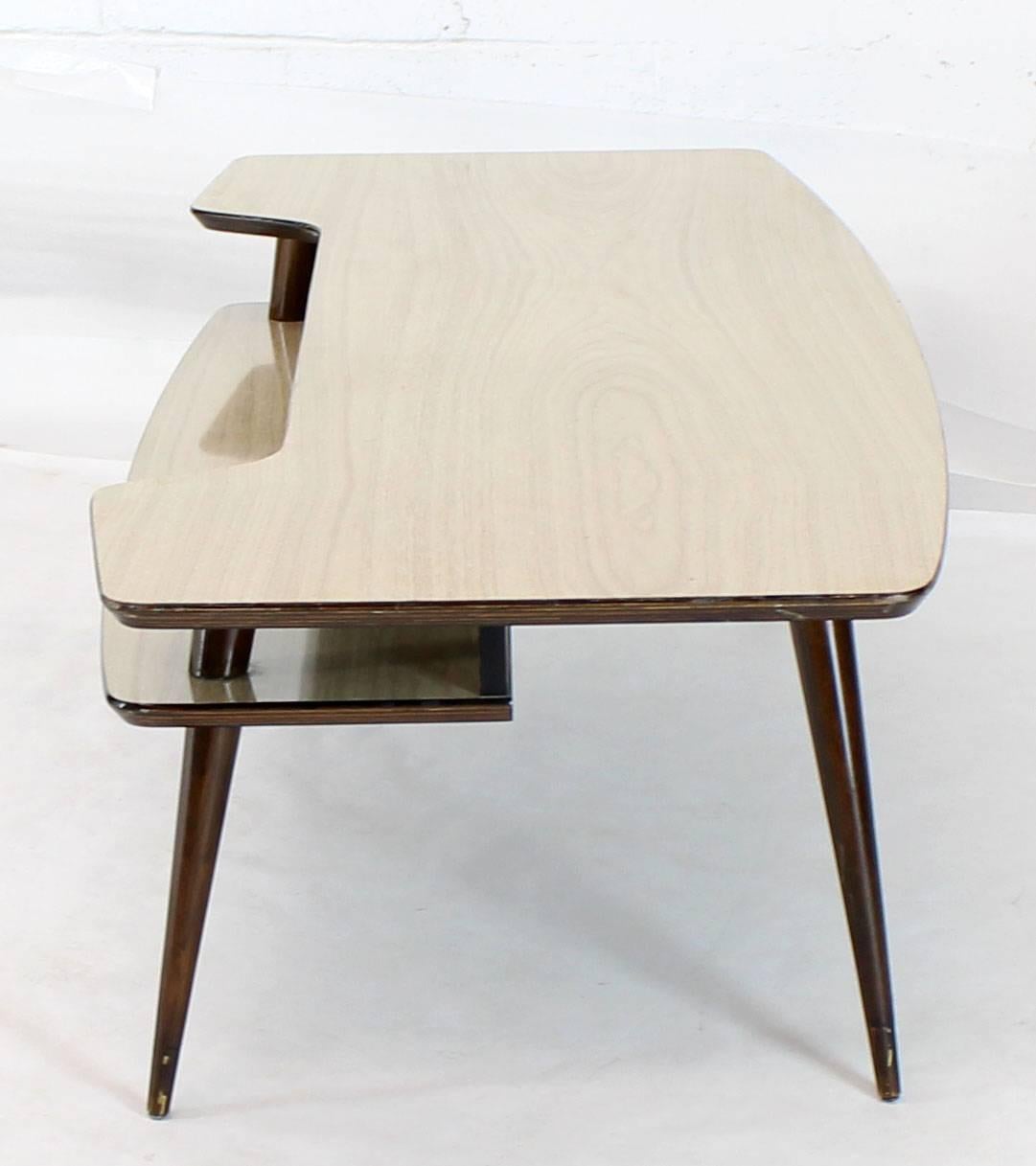 Hardwood Italian Modern Step Coffee Table with Shelf For Sale
